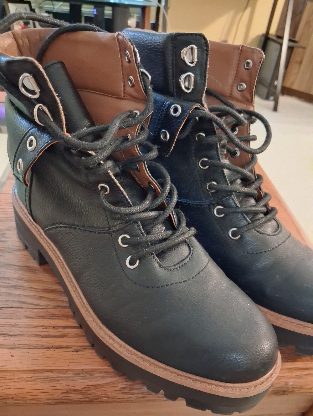 Indigo Black and Brown Combat Moto Boots